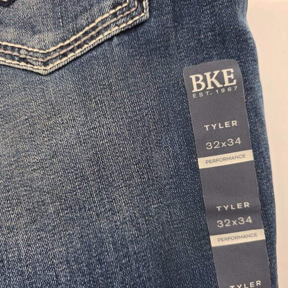 Buckle BKE Tyler Straight Leg Jeans Mens 32x34 Blue Stretch Whiskered Denim - Picture 10 of 15